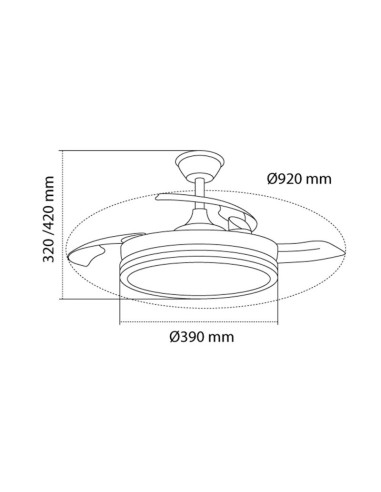 Ventilador LED aspas retráctiles Evo Mini Blanco Ø92cm 46W DC Dim Mando y App Smart