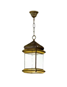 Lámparas de techo colgantes 4 Caras 1 L Ambar/cuero 39x17 2 963-AMBAR FABRILAMP, Lámparas rústicas