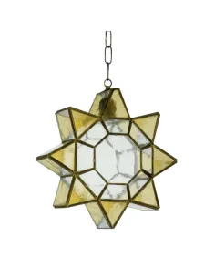 Lámparas de techo colgantes Estrella Ambar/cuero 1 L 34x34 2 960-AMBAR FABRILAMP, Lámparas rústicas