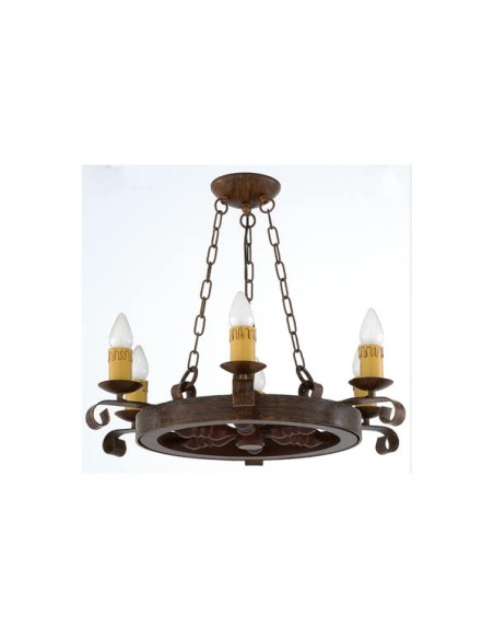 Lampara Rustico Rueda 5l 5xe27 60w(68x55 92 527/5 FABRILAMP, Lámparas rústicas