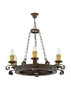 Lampara Rustico Rueda 6l 6xe27 60w(72x58 92 527/6 FABRILAMP, Lámparas rústicas
