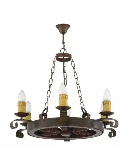 Lampara Rustico Rueda 6l 6xe27 60w(72x58 92 527/6 FABRILAMP, Lámparas rústicas