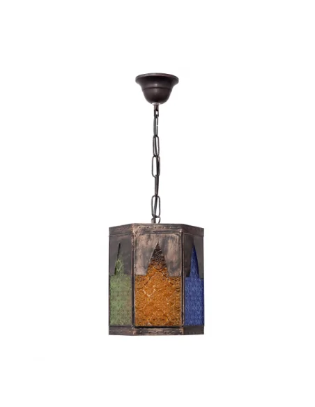 Colgante Artesanal Meknes 1xe27 Marron/colores Regx16,5d Hexagonal 125691002 Fabrilamp, Lámparas rústicas