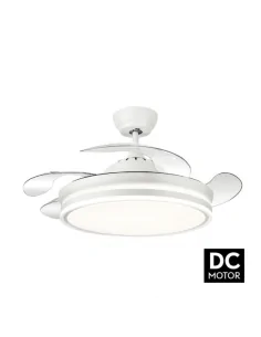 Ventilador de techo Bayomo blanco y palas transparentes Motor DC Fabrilamp 142591401 Ø55-108 cm altura 32 cm, Ventiladores de te