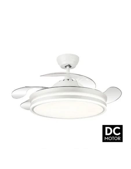 Ventilador de techo Bayomo blanco y palas transparentes Motor DC Fabrilamp 142591401 Ø55-108 cm altura 32 cm, Ventiladores de te