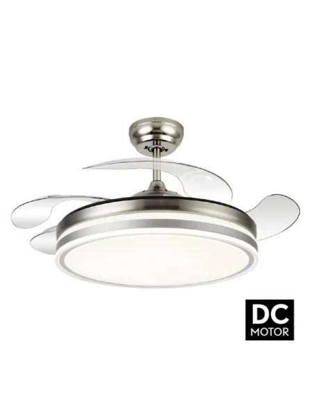 Ventilador de techo Bayomo niquel y palas transparentes Motor DC Fabrilamp 142591403 Ø55-108 cm altura 32 cm, Ventiladores de te