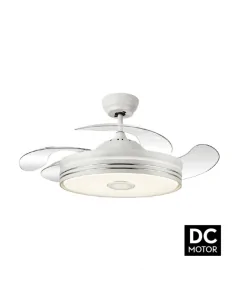 Ventilador de techo Matanuska blanco y palas transparentes Motor DC Fabrilamp 142791401 Ø55-108 cm altura 32 cm, Ventiladores de