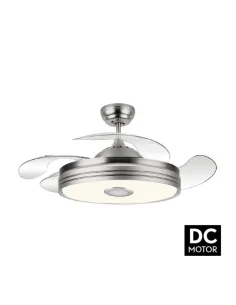 Ventilador de techo Matanuska niquel y palas transparentes Motor DC Fabrilamp 142791403 Ø55-108 cm altura 32 cm, Ventiladores de