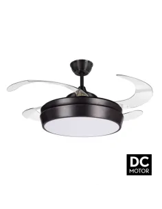 Ventilador de techo Simun marrón y palas transparentes Motor DC Fabrilamp DC119591402 Ø55-107 altura 36 cm, Ventiladores de tech