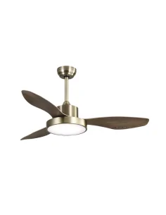 Ventilador de techo Hayate cuero y palas roble Fabrilamp 128591336 Ø120 cm altura 39 cm, Ventiladores de techo con luz