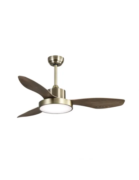 Ventilador de techo Hayate cuero y palas roble Fabrilamp 128591336 Ø120 cm altura 39 cm, Ventiladores de techo con luz