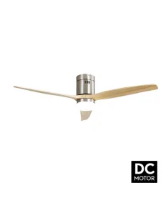 Ventilador de techo Aguilon niquel y palas haya Motor DC Fabrilamp 128291342 Ø132 cm altura 34 cm, Ventiladores rústicos