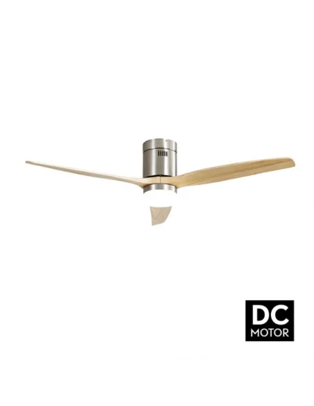 Ventilador de techo Aguilon niquel y palas haya Motor DC Fabrilamp 128291342 Ø132 cm altura 34 cm, Ventiladores rústicos