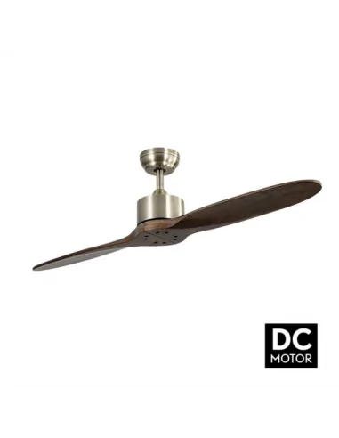 Ventilador de techo Leste cuero y palas roble Motor DC Fabrilamp 128990264 Ø132 cm altura 32 cm, Ventiladores sin luz
