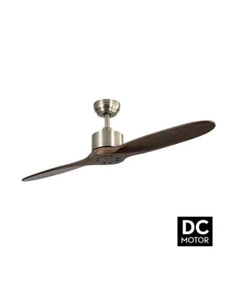 Ventilador de techo Leste cuero y palas roble Motor DC Fabrilamp 128990264 Ø132 cm altura 32 cm, Ventiladores sin luz