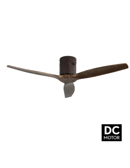 Ventilador de techo Aguilon marrón y palas roble Motor DC Fabrilamp 128290302 Ø132 cm altura 25 cm, Ventiladores sin luz
