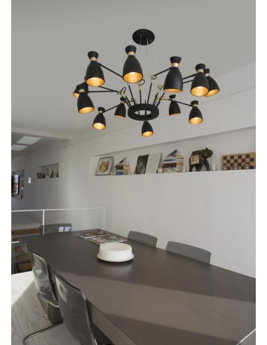Lámparas de techo RETRO 20051 FARO 12 l negro-oro satinado e14 max 20w, Lámparas modernas