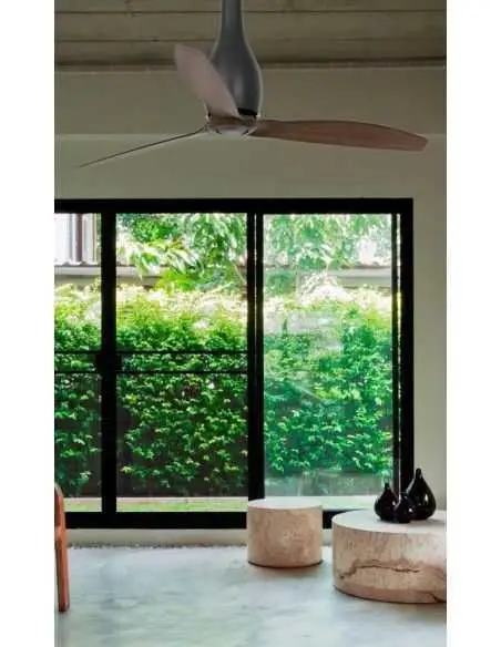Ventiladores de techo ETERFAN 32004 FARO ø128 cm negro mate palas madera motor DC con mando, Ventiladores sin luz