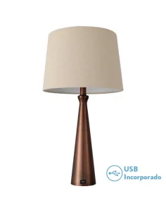 Sobremesa Pearl 1xe27 Marron Puerto Usb 130771002 Fabrilamp