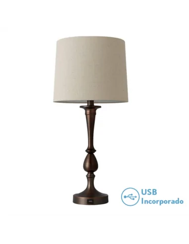 Sobremesa Khalifa1xe27 Marron Puerto Usb 130871002 Fabrilamp