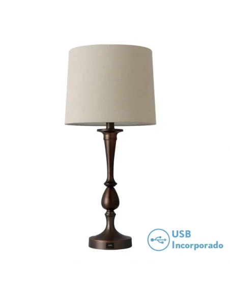 Sobremesa Khalifa1xe27 Marron Puerto Usb 130871002 Fabrilamp