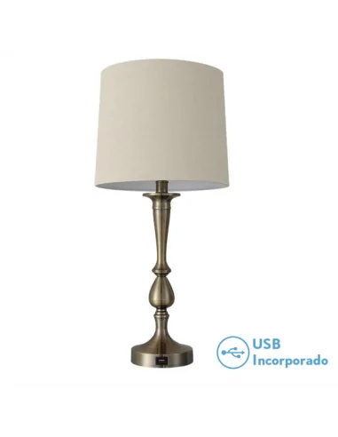 Sobremesa Khalifa 1xe27 Cuero Puerto Usb 130871014 Fabrilamp