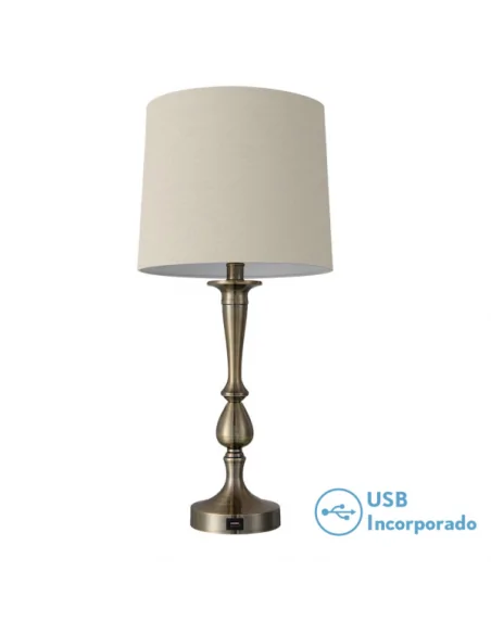 Sobremesa Khalifa 1xe27 Cuero Puerto Usb 130871014 Fabrilamp
